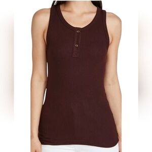 Vince Burgundy Sleeveless Henley Tank Top - Large